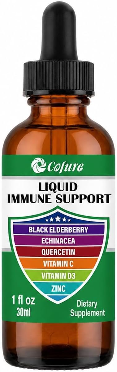 Zinc Quercetin Echinacea Elderberry Vitamin C D3 Liquid Immune Support