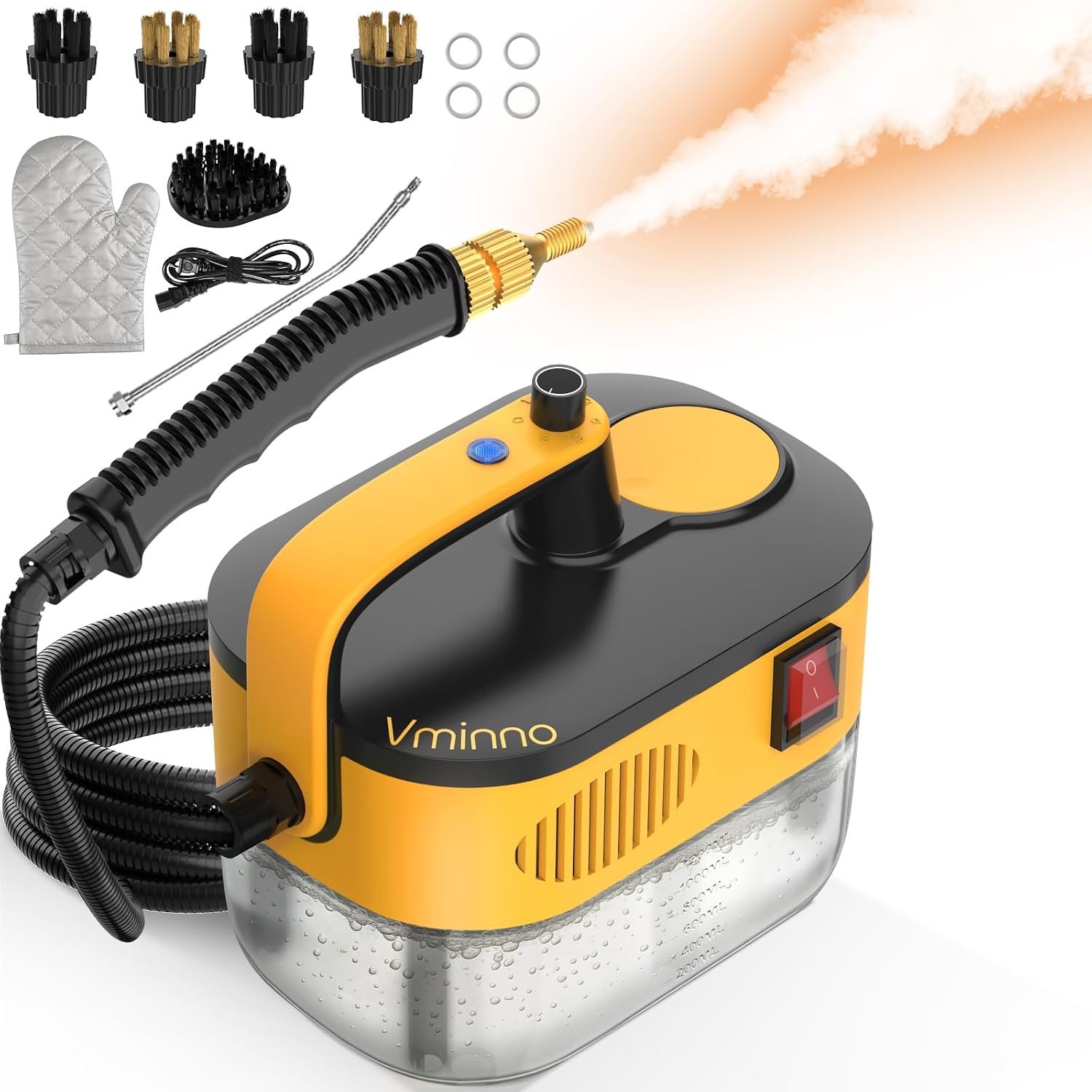 Heavy Duty Steam Cleaner for Home, Fast Heating & 1.2L Tank Handheld Steam Cleaner, 6-Level Adjustable Pressurized Steamer for Cleaning with 11 Accessories for Car, Grout, Tile, Floor and More(Yellow)