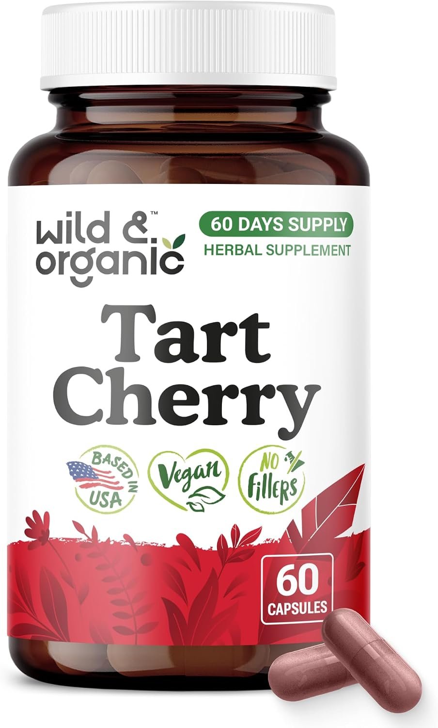 Wild & Organic Tart Cherry Capsules 600 mg – Uric Acid Support – 60 Count