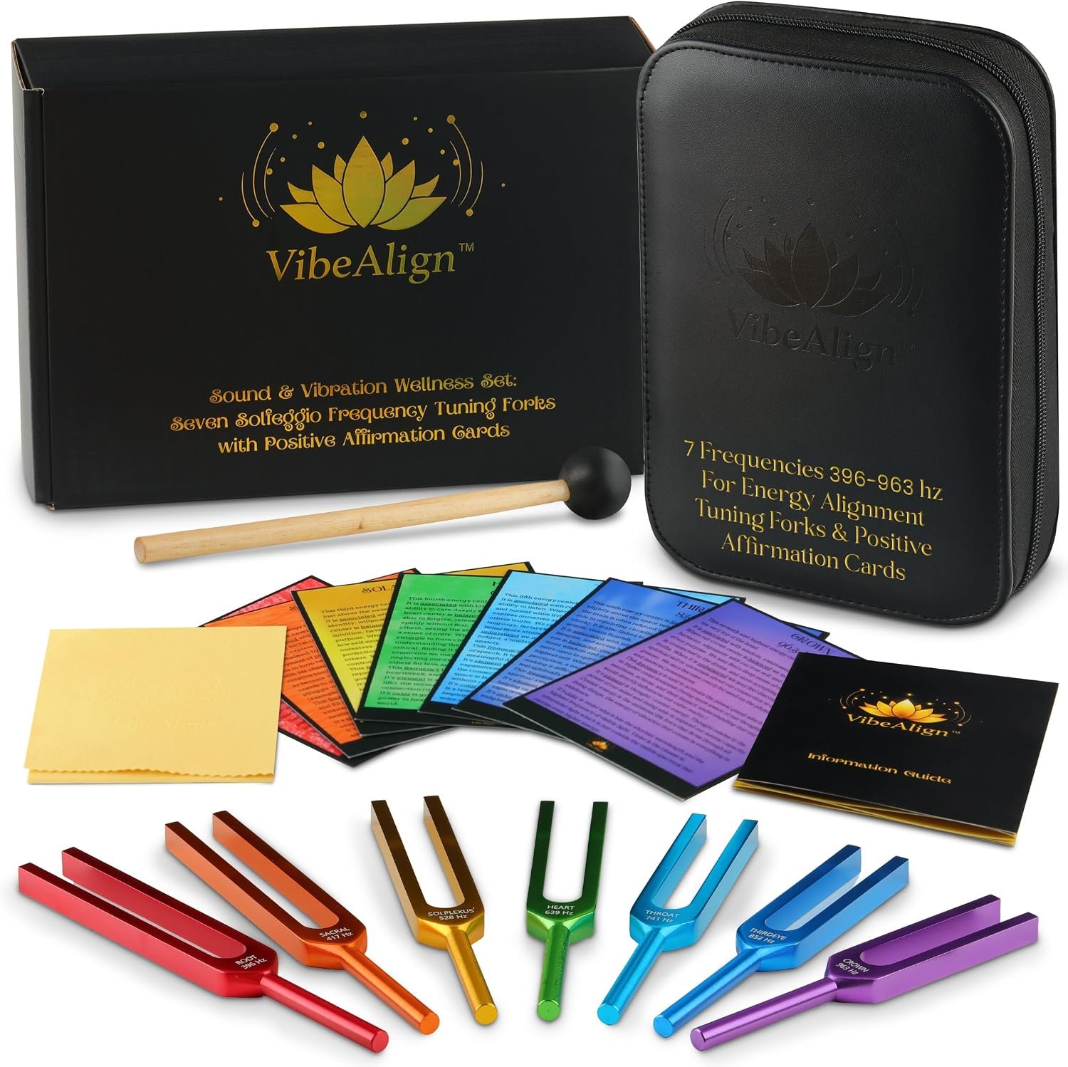 Solfeggio Tuning Forks Sound Healing Set, 7 Frequencies with Affirmations