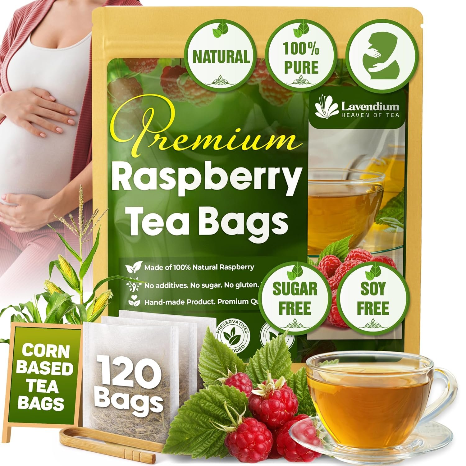 Lavendium Raspberry Leaf Tea Bags, Red Raspberry Leaf Tea, 120 Count
