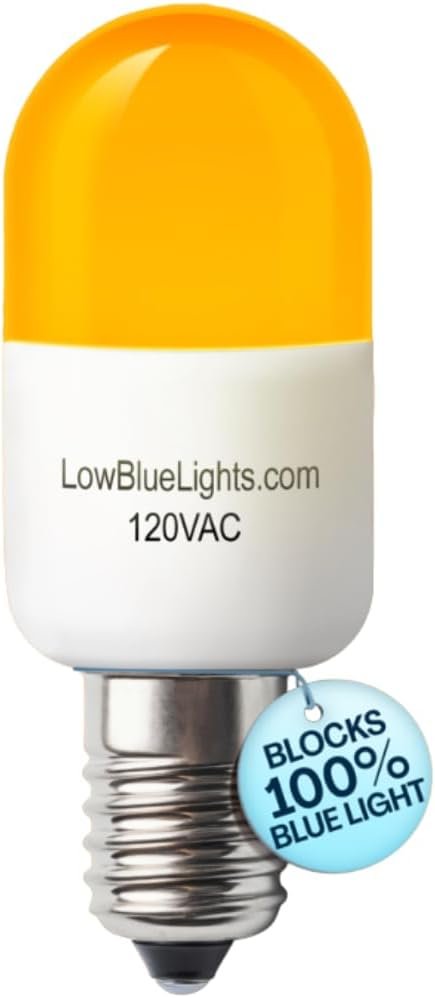 LowBlueLights Amber Night Light Bulb, E12 Candelabra LED (120V, 0.5W)
