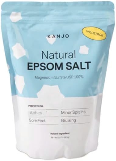 Kanjo Natural Epsom Salt – 100% Pure Magnesium Sulfate USP Bath Salt – Soak for Muscles, Feet & Joints – Unscented – 32 oz Bag