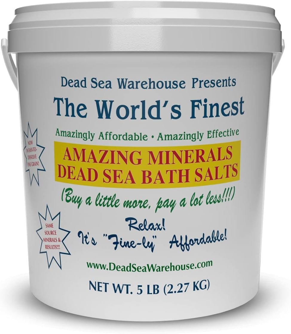 Dead Sea Warehouse – Dead Sea Salts for Soaking – 100% Dead Sea Mineral Bath Salts – Great for Soothing Muscles Aches, Relaxation, Alleviate Skin Issues – Unscented – 5lbs (Pack of 1)