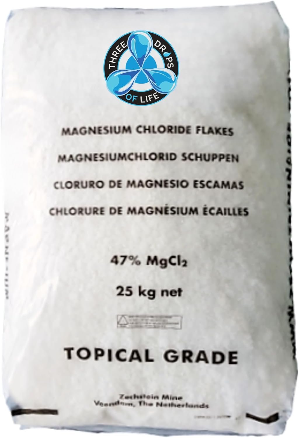 Magnesium Bath Flakes of Pure and All Natural Zechstein Inside Protocol, Netherlands Direct Magnesium Chloride for Bath and Foot Soaks, Bulk 56lb Bag – 25kg