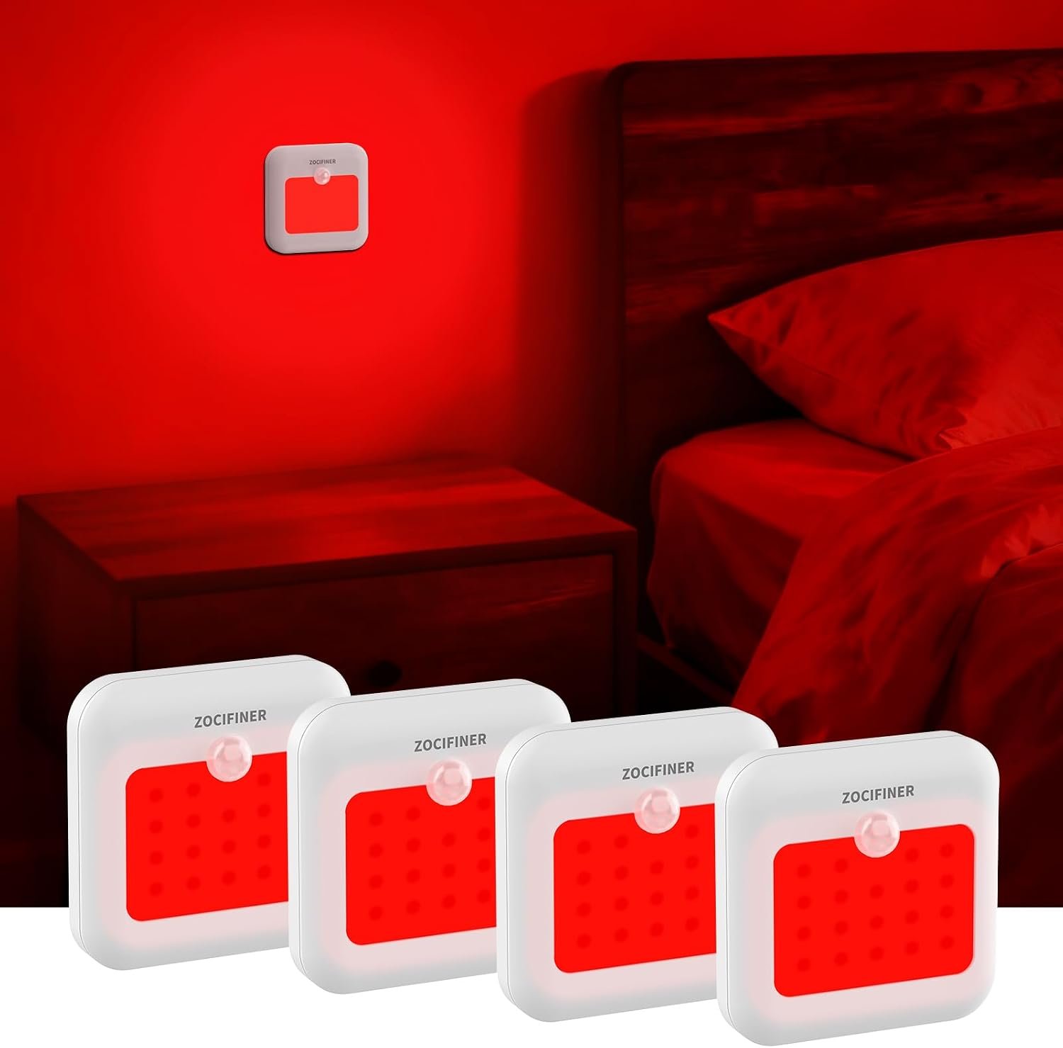 Red Light Motion Sensor Night Lights Rechargeable Battery Red Light Stick-on Magnetic Red Lights Sleep Aid Red Night Light for Bathroom, Bedroom, Hallway, Kids Room, Camping, 4 Pack