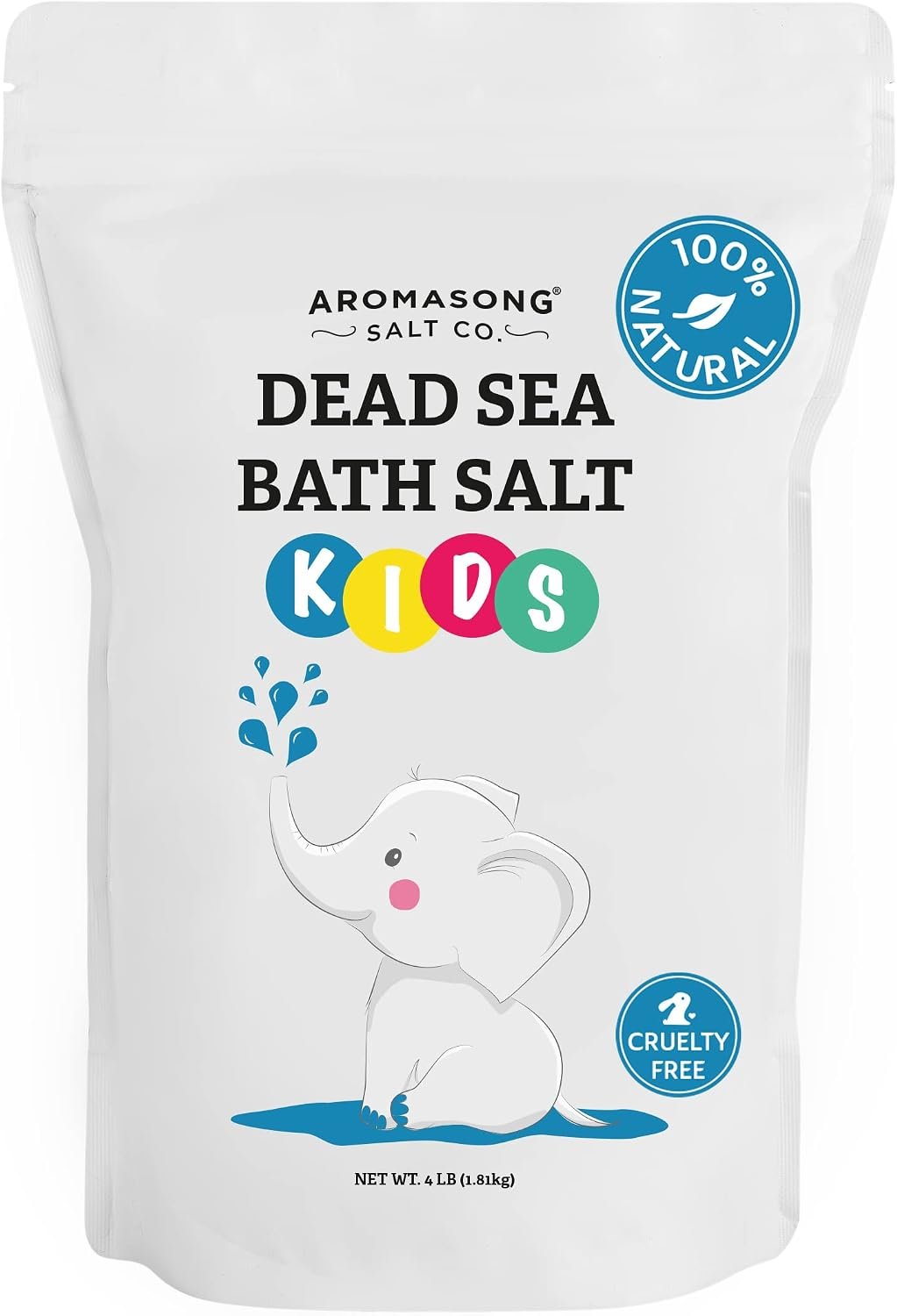 Aromasong Dead Sea Salt for Kids Bath Soak, 4 Lbs. Fine Grain Large Bulk resealable Pack, 100% Pure & Natural
