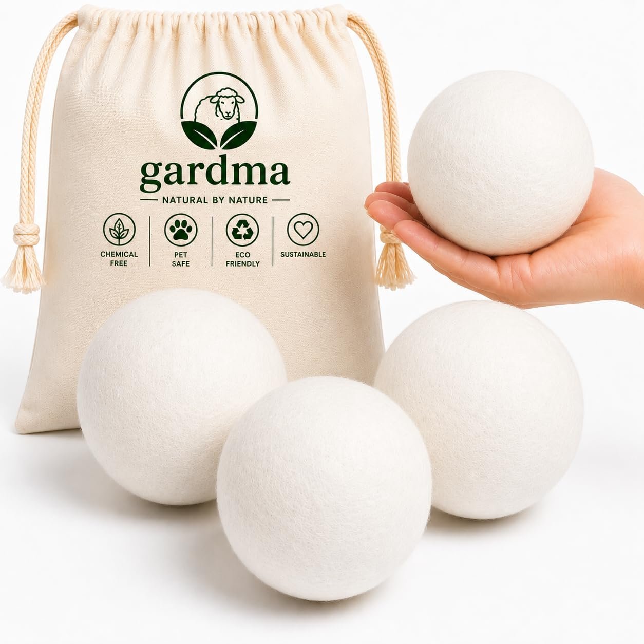 Wool Dryer Balls XL 4-Pack – Organic Wool Dryer Balls for Laundry Reusable, Natural Fabric Softener, Reduces Drying Time, Static, Wrinkles & Laundry Clumping