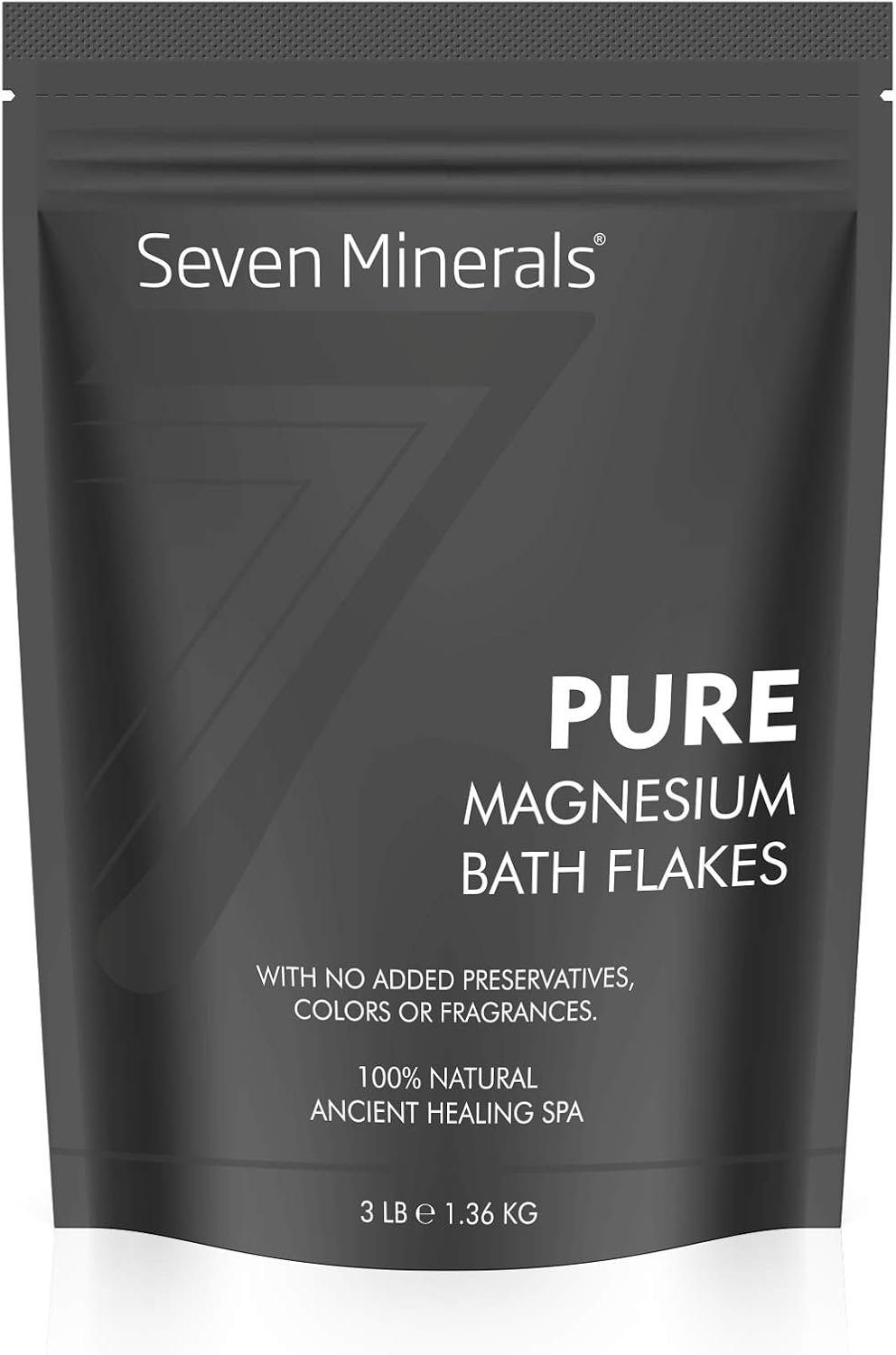 Seven Minerals Pure Magnesium Chloride Flakes 3 lb – Absorbs Better Than Epsom Salt – All Natural Unscented Foot Soak (15 uses) or Full Body Bath (8 uses) for Relaxation, Muscle Pain and More!