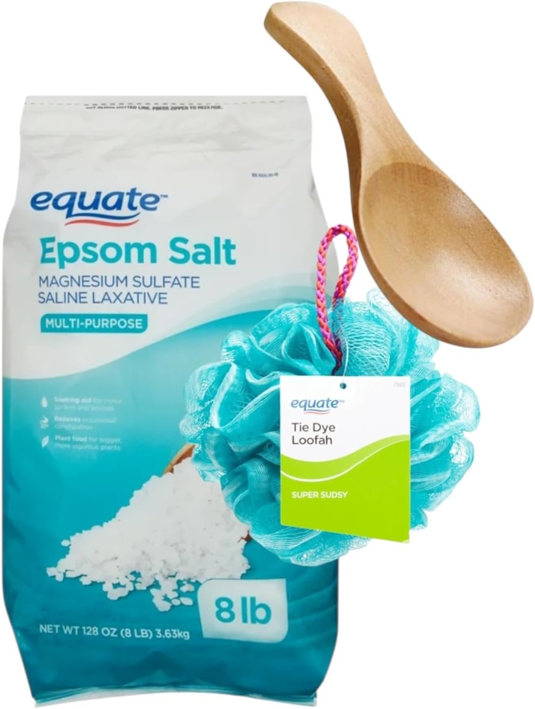 Epsom Salt 8lb – Unscented Pure Magnesium Sulfate by Equate, Multi-Purpose Soak for Bath, Relaxation, and Muscle Recovery -Exfoliating Bath Glove for Men or Women