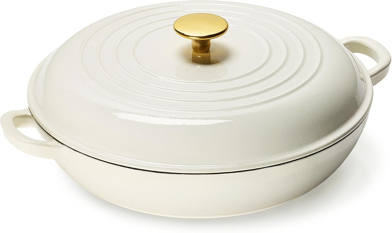 CAROTE 3.4QT Enamel Cast Iron Cookware, Skillet with Lid, White Dutch Oven