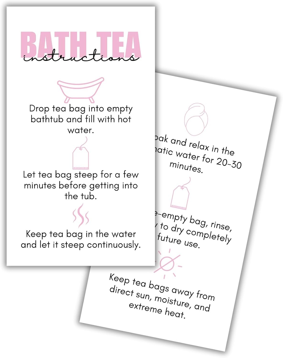 Bath Tea Bags Care Instruction Cards 50pk 2×3.5” Infuser Bulk Packaging Homemade Herbs How to Use Client Bags Business Cards