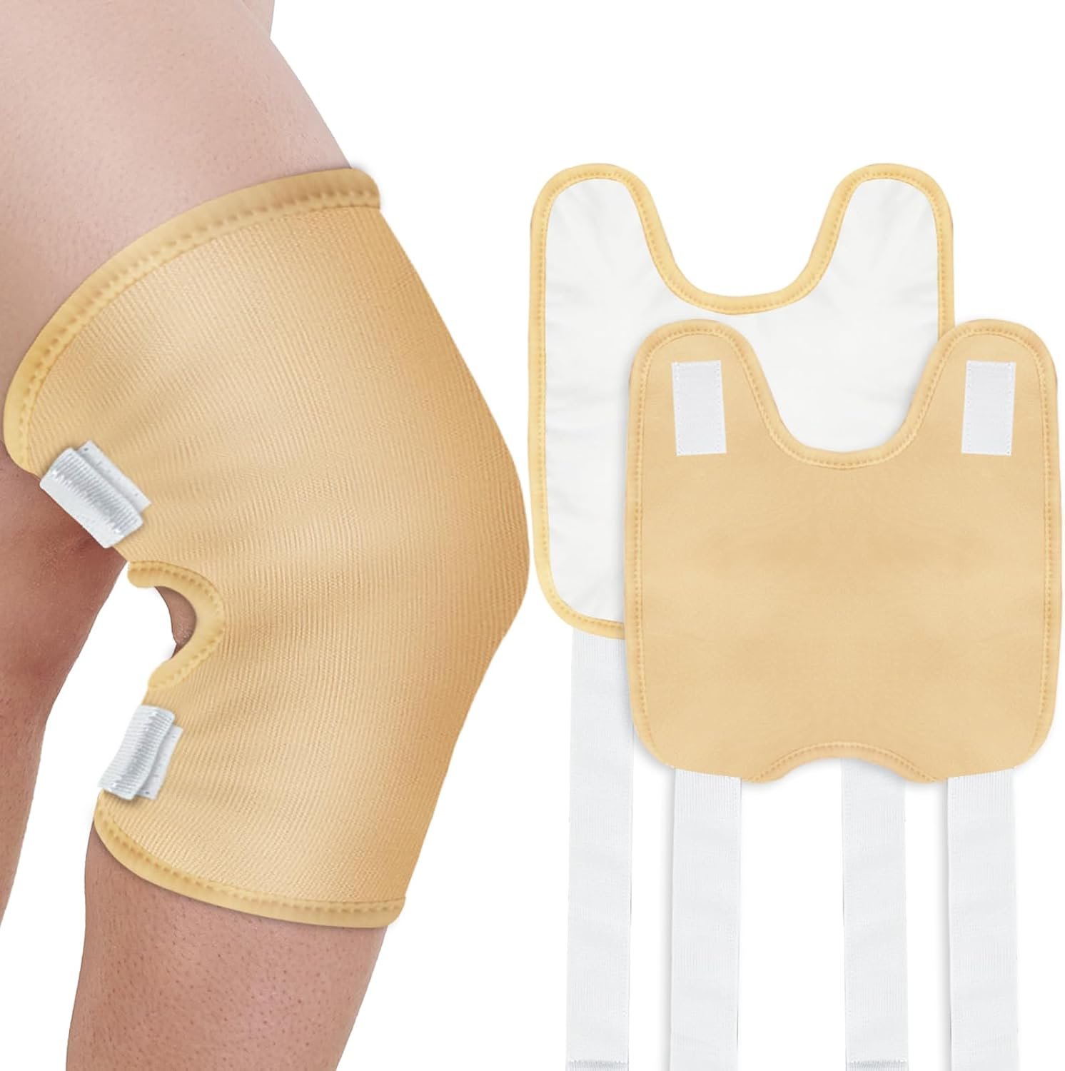 Upgraded Castor Oil Pack Wrap – Larger Knee Size for Men & Women, Organic Cotton Caster Oils Compress Pads for Elbow, Arm & Thigh, Adjustable Velcro Elastic Strap, Waterproof & Reusable (2 Pack)