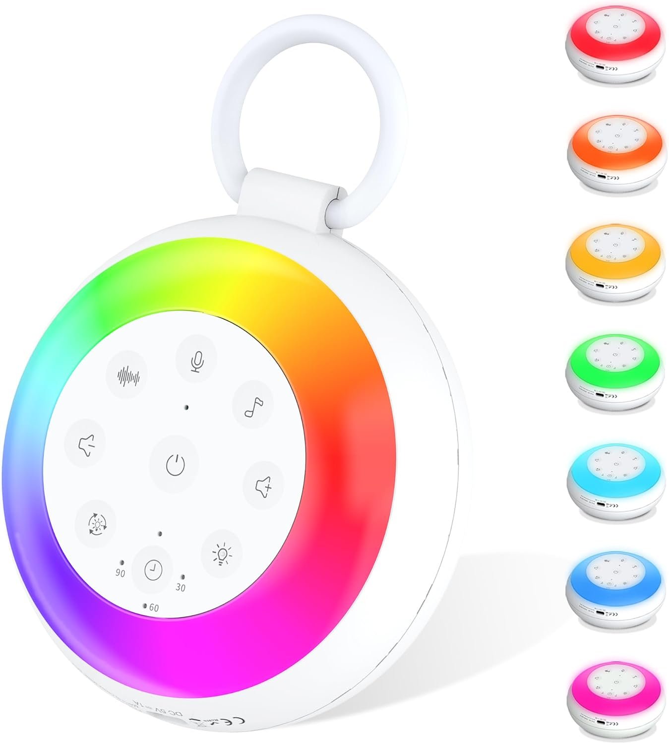 Portable White Noise Sound Machine for Baby, Kids, Adults Sleep – 24 Soothing Natural Sounds, 7 Color Night Light, Portable Wireless Bluetooth Pillow Speaker for Home, Travel, Nursery, Office