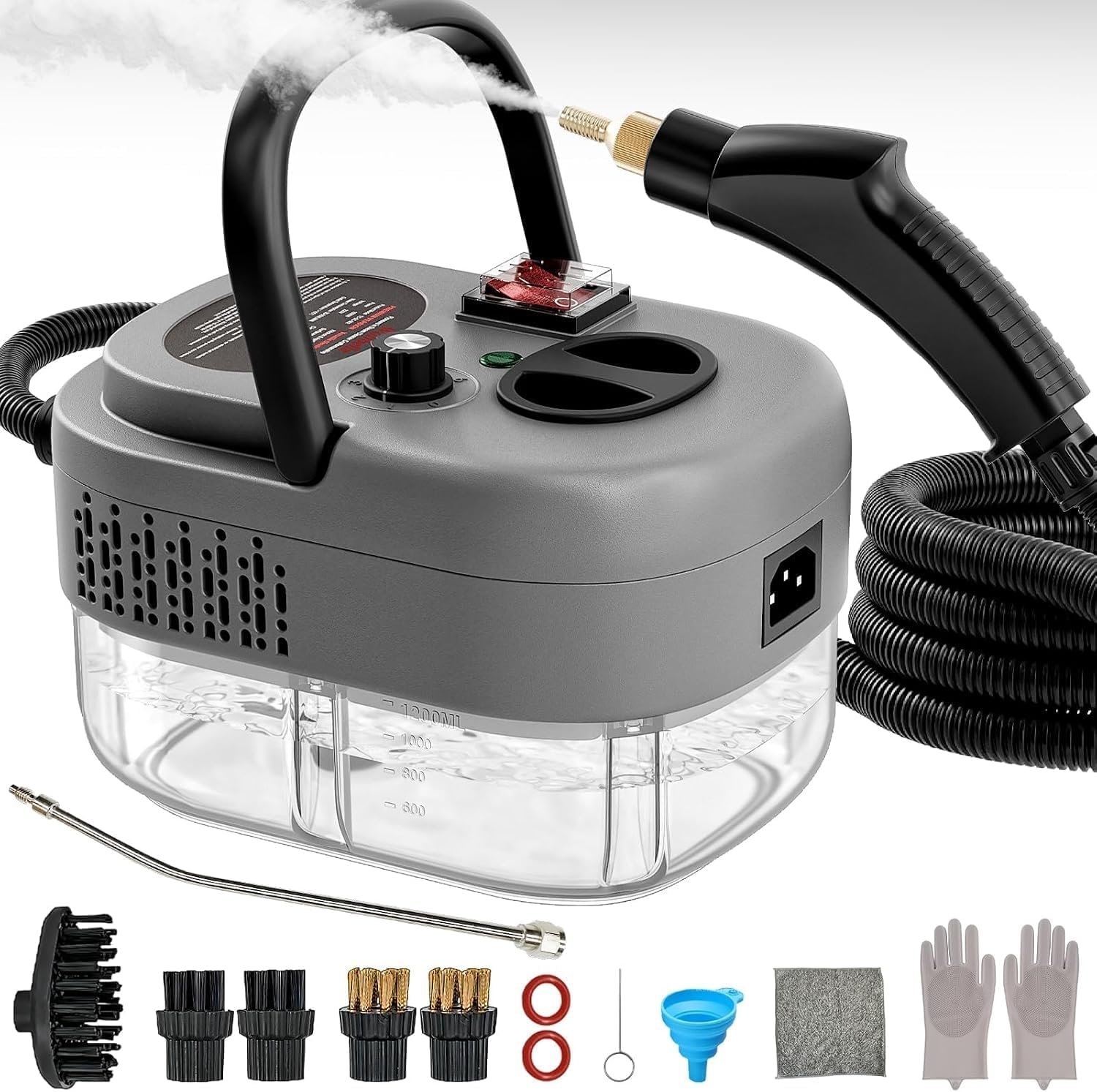 Portable High-Pressure Handheld Steam Cleaner, 14-Piece Accessories, 6 Steam Levels, 15s Heat-Up,chemical-free Cleaning Tile, Grout, Dirt, Grease & Car Detailing (black)