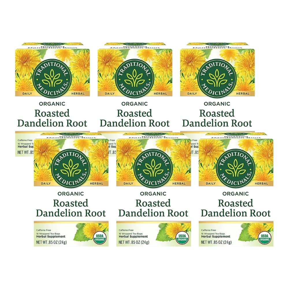 Traditional Medicinals Organic Roasted Dandelion Root Herbal Tea, Supports Healthy Digestion, (Pack of 6) – 96 Tea Bags Total,96.0 Count