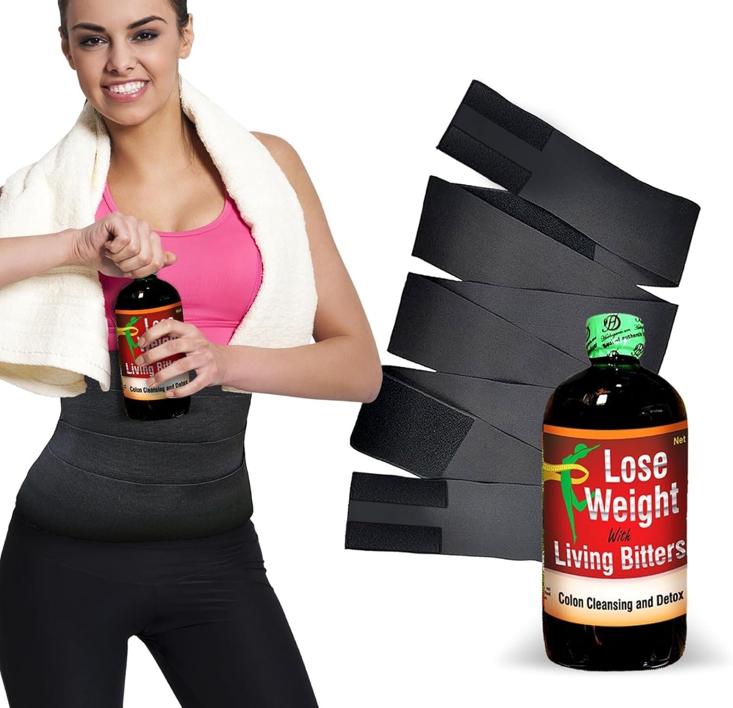 HERBOGANIC Detox Living Bitters Featured with Waist Wrap for Overall Health and Wellness | 16 Oz