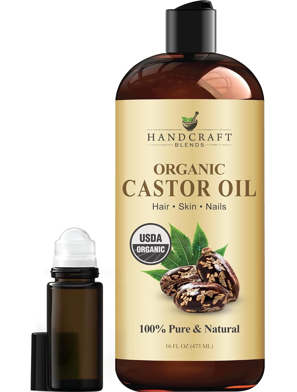 Handcraft Blends Organic Castor Oil with Roll-On Bottle – 16 Fl Oz