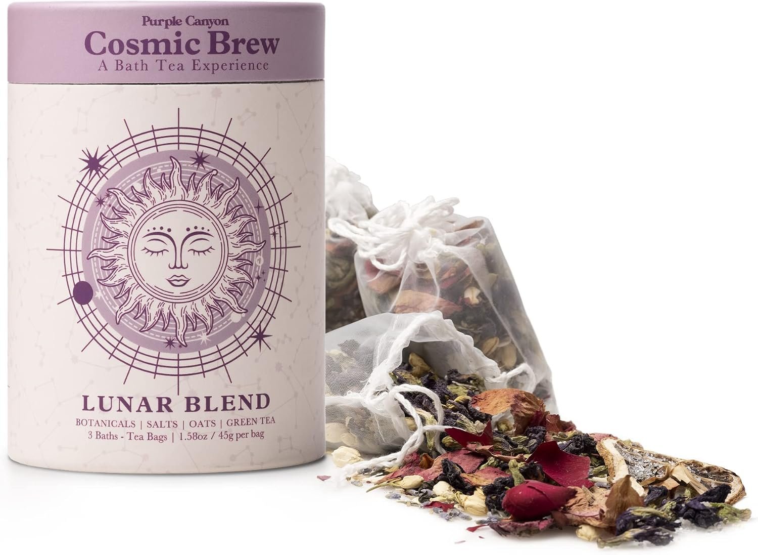 Lunar Blend Bath Tea by Purple Canyon | 3 Relaxing Bath Soaks with Lavender, Green Tea, Epsom Salt, and Essential Oils | Skin Care Gifts for Women