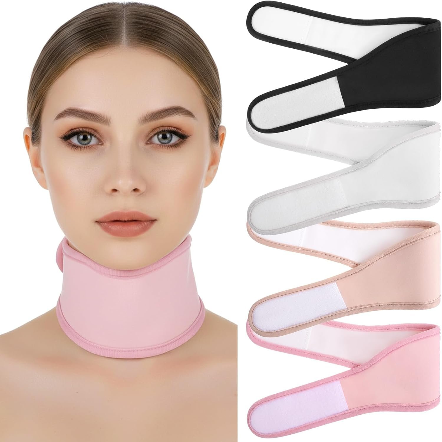 ElevateTech Thyroid Castor Oil Neck Wrap, 4 Pack Reusable Castor Oil Pack Wrap for Thyroid Organic Neck Patches for Women Men, Anti Oils Leak, Oils Not Included (White, Khaki, Black, Skin)
