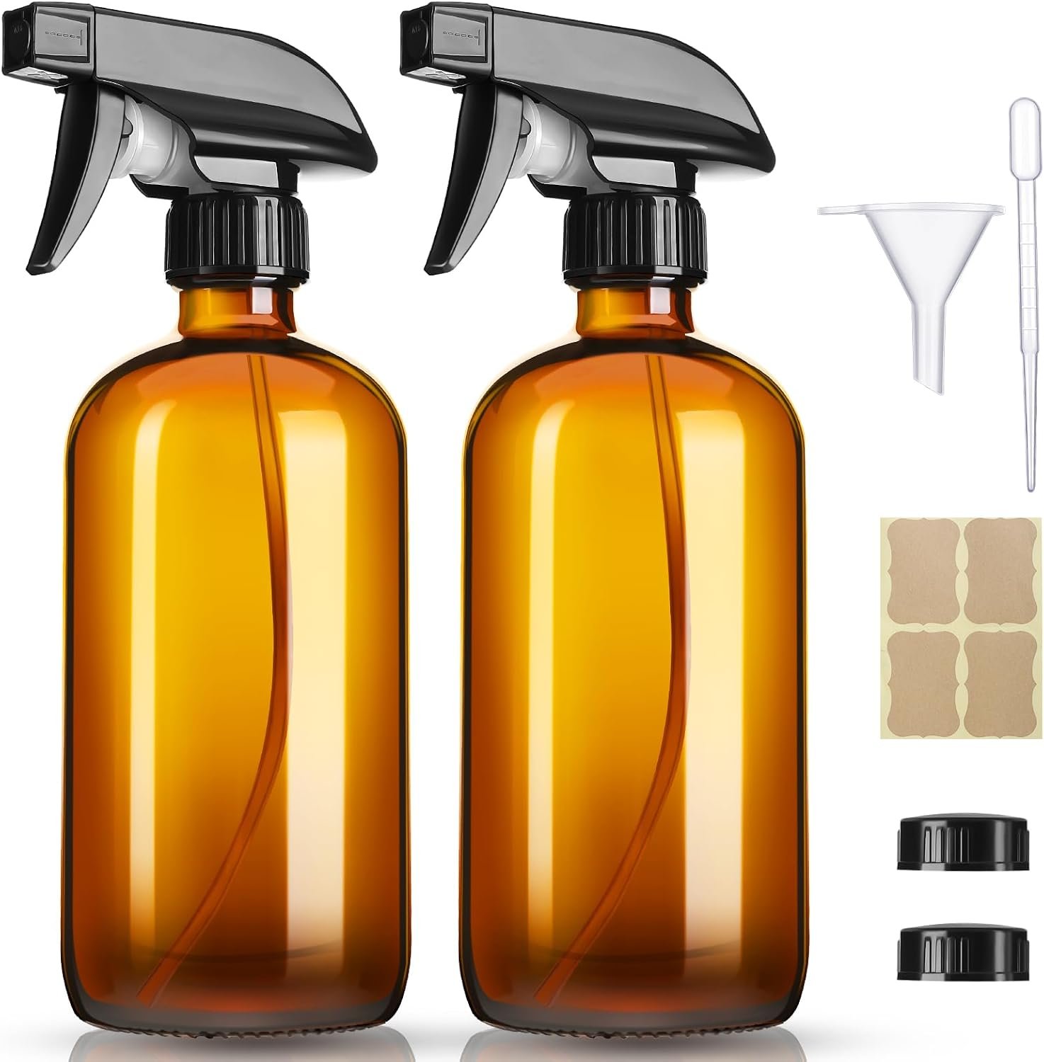 GIVAMEIHF 16oz Amber Glass Spray Bottles,2 Pack Glass Spray Bottles Refillable Empty Bottle with Adjustable Nozzle,Spray Bottle for Essential Oils,Cleaning,Pets,Hair Mister