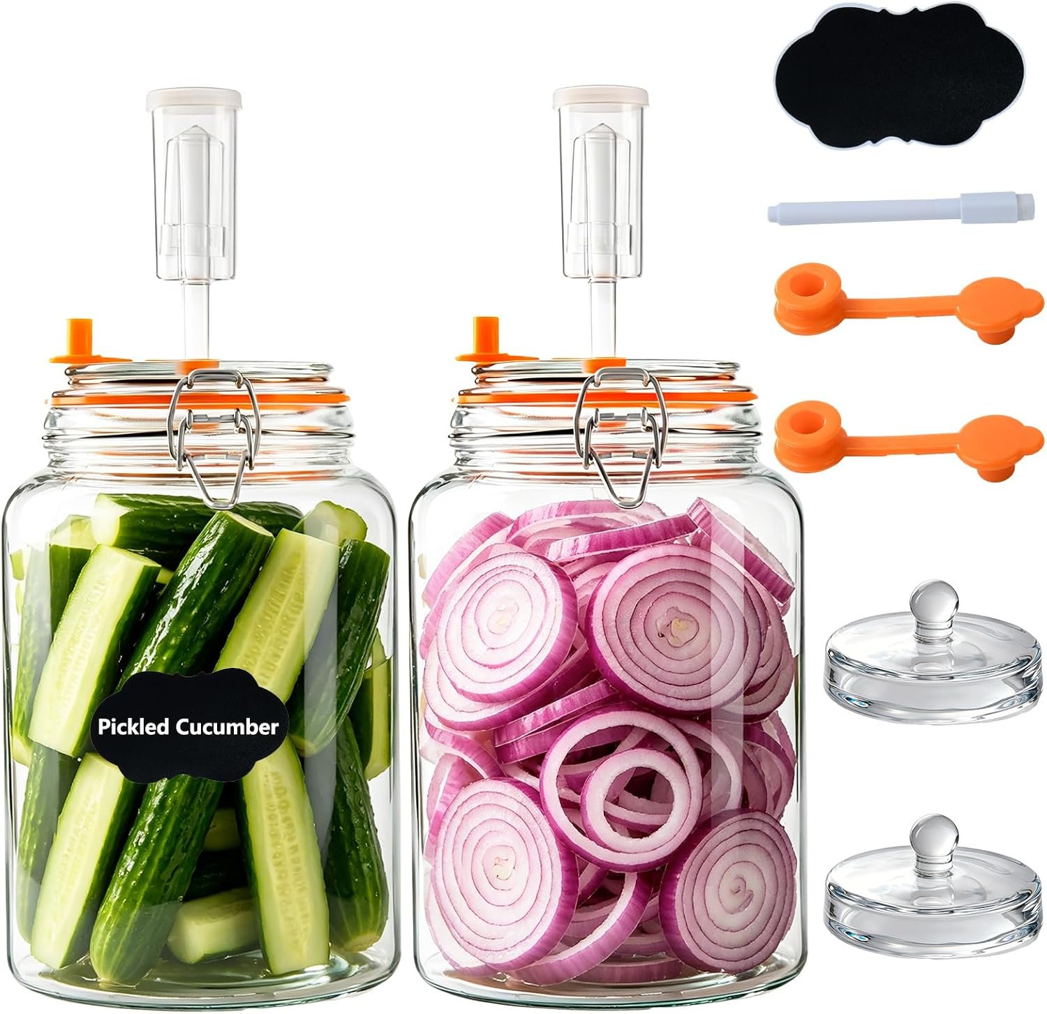 2 Pack 1 Gallon Glass Fermentation Jars with Airlocks & Weights