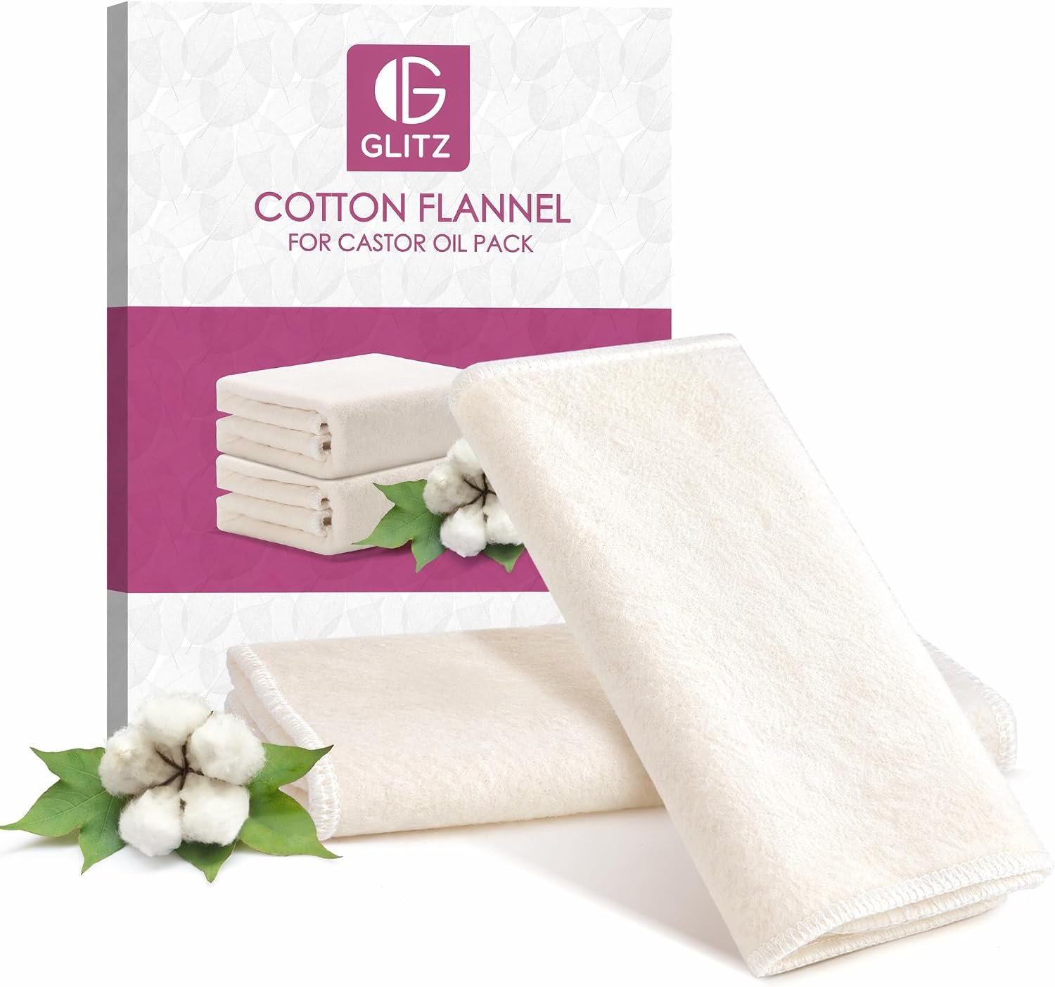 2Pcs Organic Cotton Flannel for Castor Oil Pack Wrap, Unbleached Reusable Castor Oil Wrap Soothing Heat Compress for Liver, Abdomen, Joints and Other Areas, Soft and Highly Absorbent