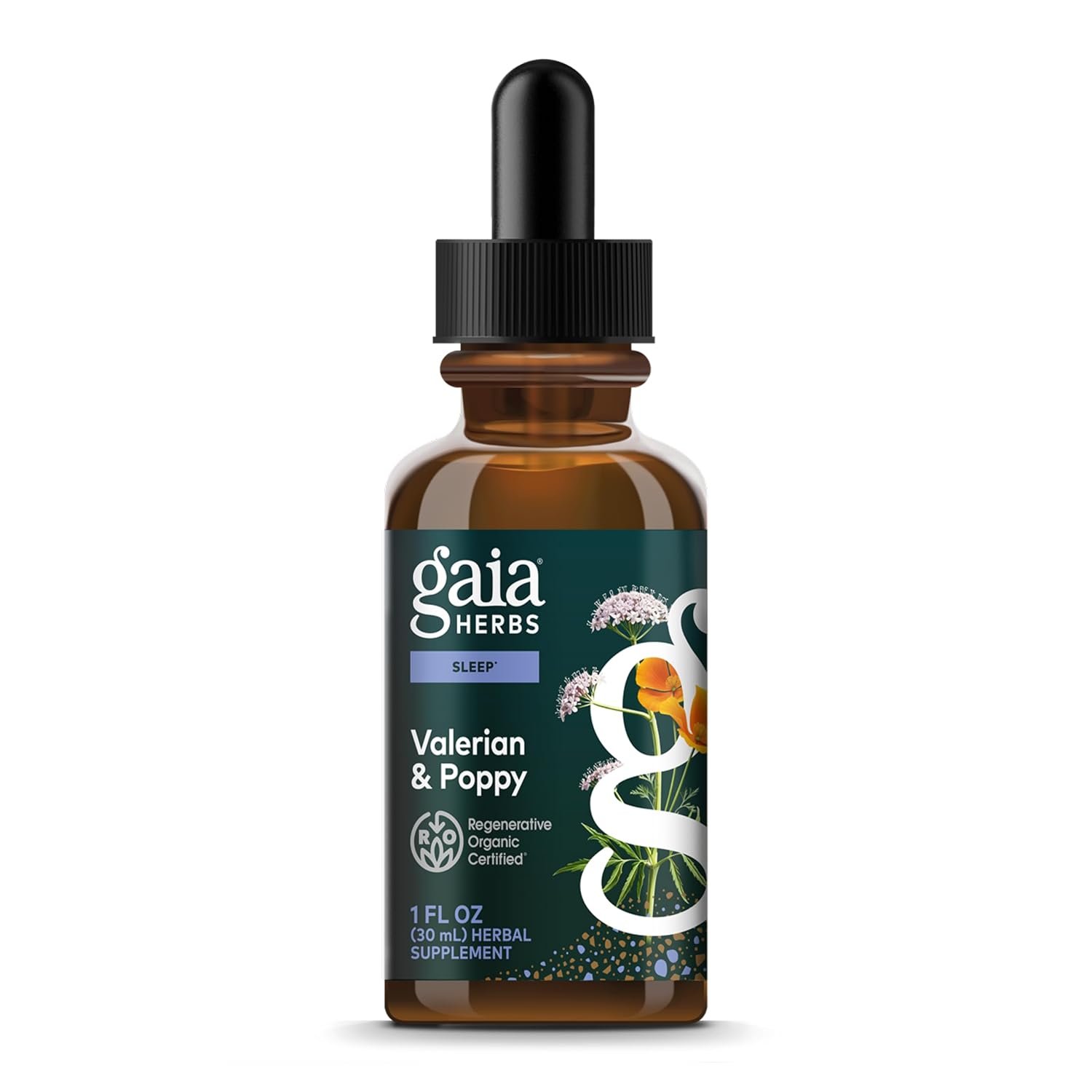 Gaia Herbs Valerian & Poppy, 1 fl oz, Regenerative Organic Certified