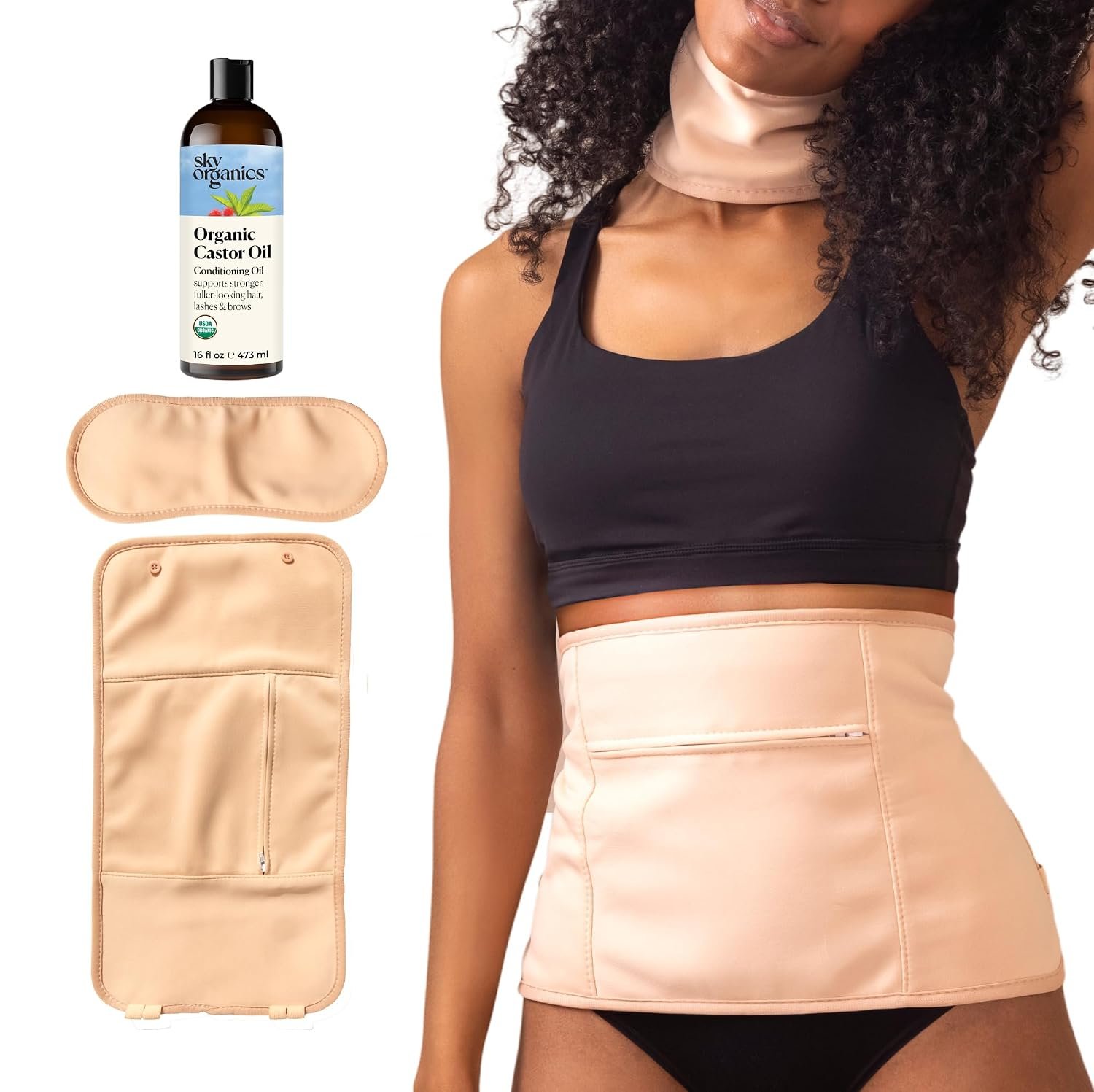 Sky Organics Organic Castor Oil Pack Wrap Set 16oz , Reusable Wraps