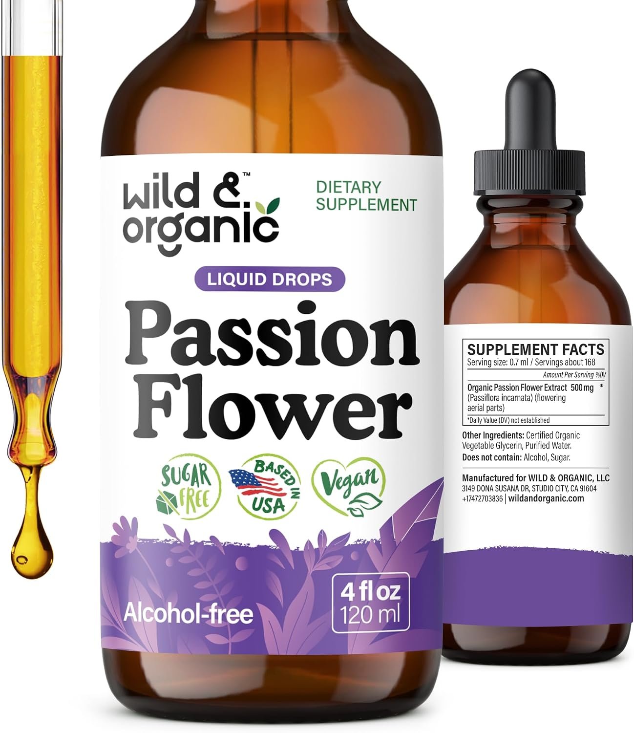 Wild & Organic Passion Flower Tincture – Relaxation, Calmness Support – 4oz