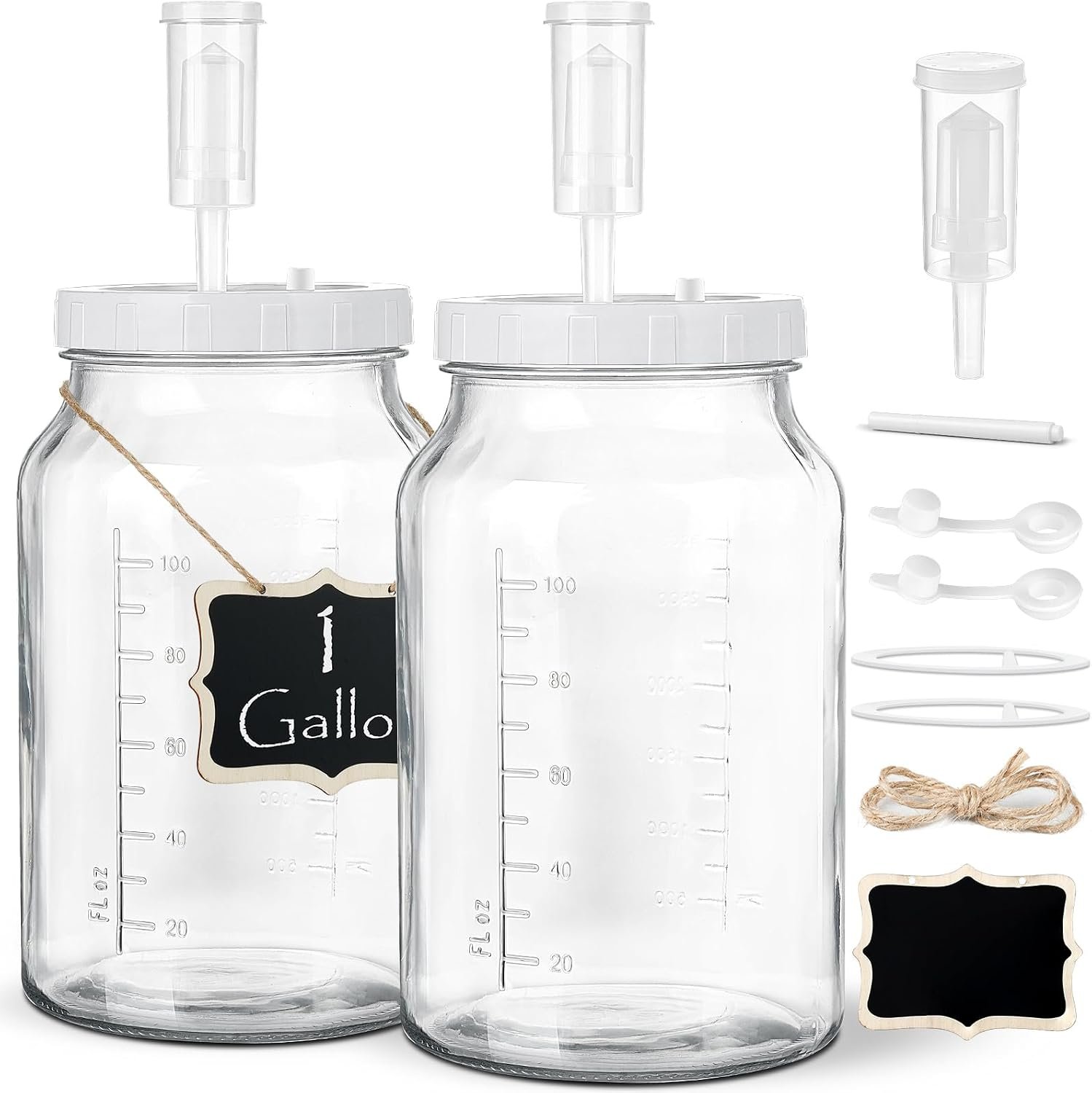 Qianfenie 1 Gallon Fermentation Jar with 3 Airlocks & 2 Screw Lids, 2 Pack