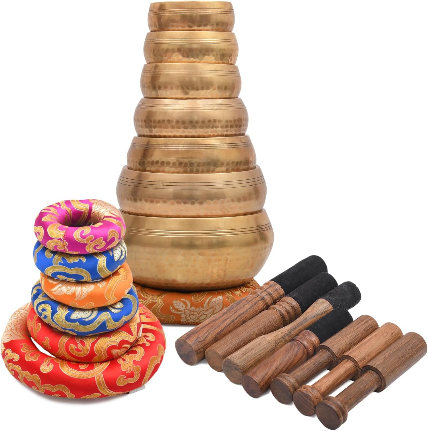 Tibetan Singing Bowl Set – Authentic Cuencos Tibetanos for Sound Healing, Meditation & Chakra Balancing – Includes Cushion, Mallet-Unique Spiritual Gifts for Women and Men (7 Chakra Hand Hammered Set)