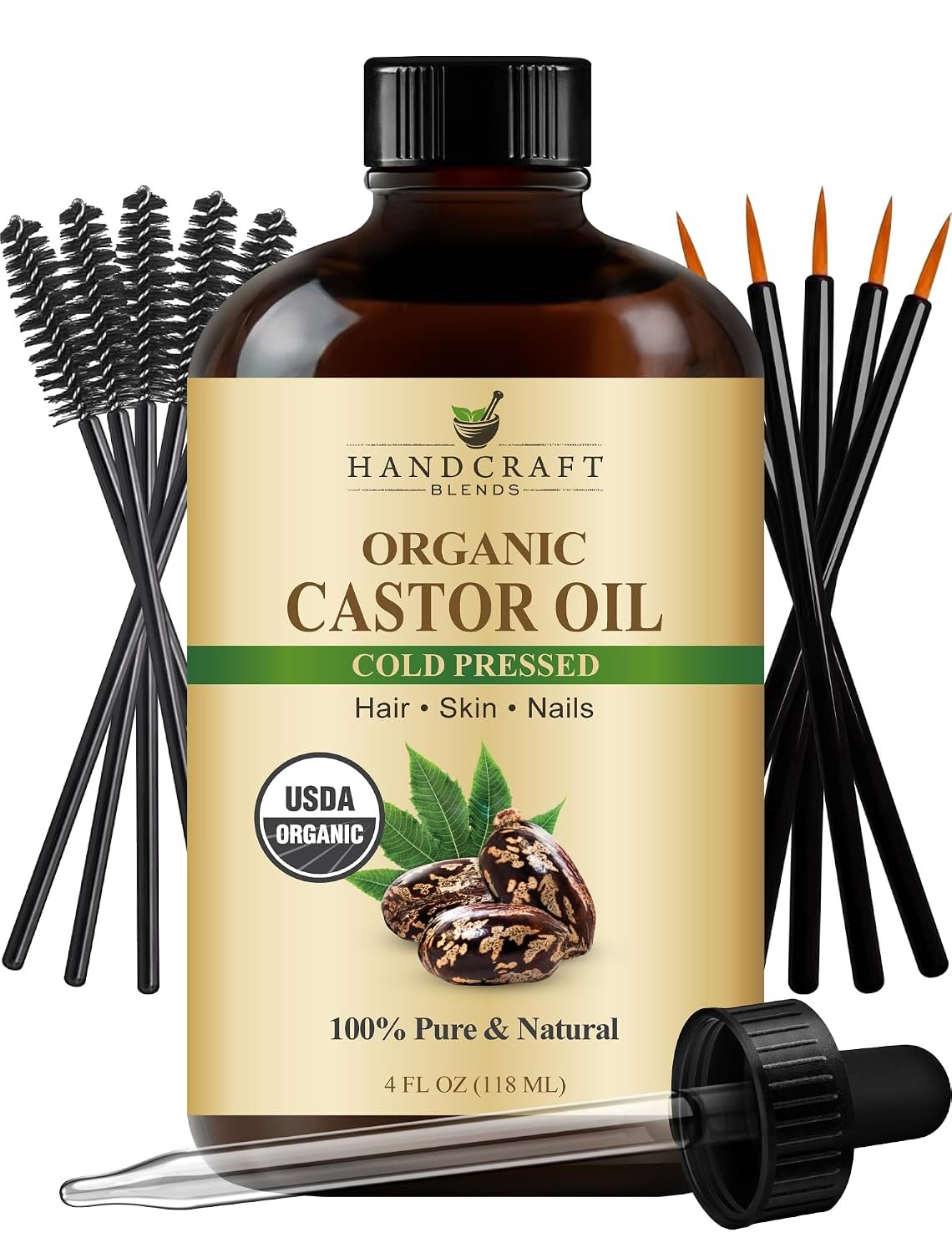 Handcraft Blends Cold-Pressed Organic Castor Oil – 4 Fl Oz