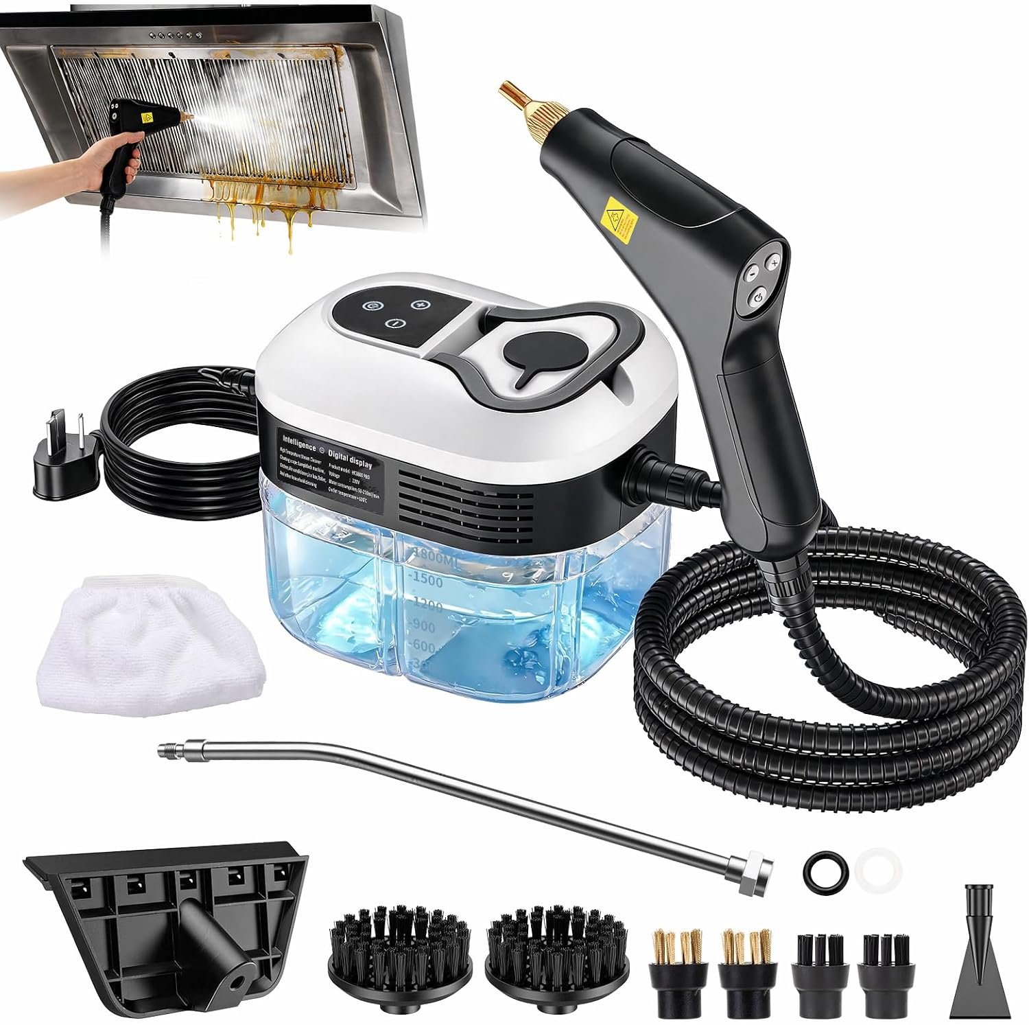 Steam Cleaner, High Pressure Steamer with 6 Level Adjustable Handle, Newly Upgraded 2500W 15s Heat Up, Multi Tools for Kitchen Grease, Grout, Dirt, Tile, Car Detailing