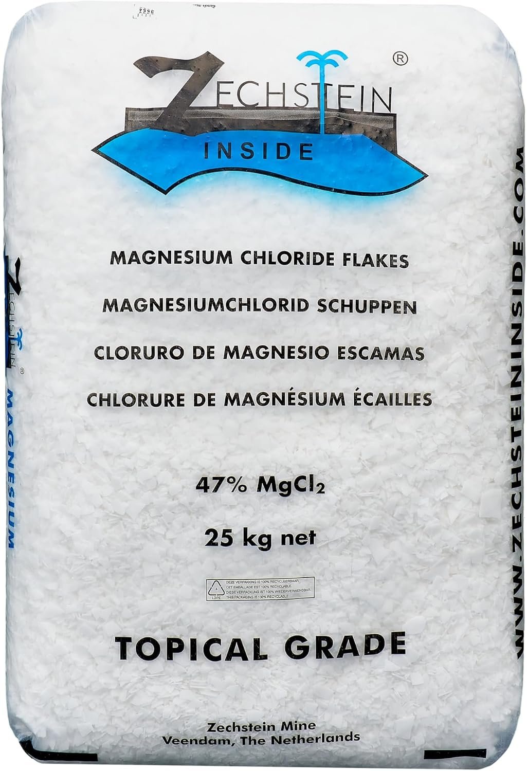 Zechstein Inside Magnesium Chloride Flakes, Pure Organic Bath Soak 25kg Bag
