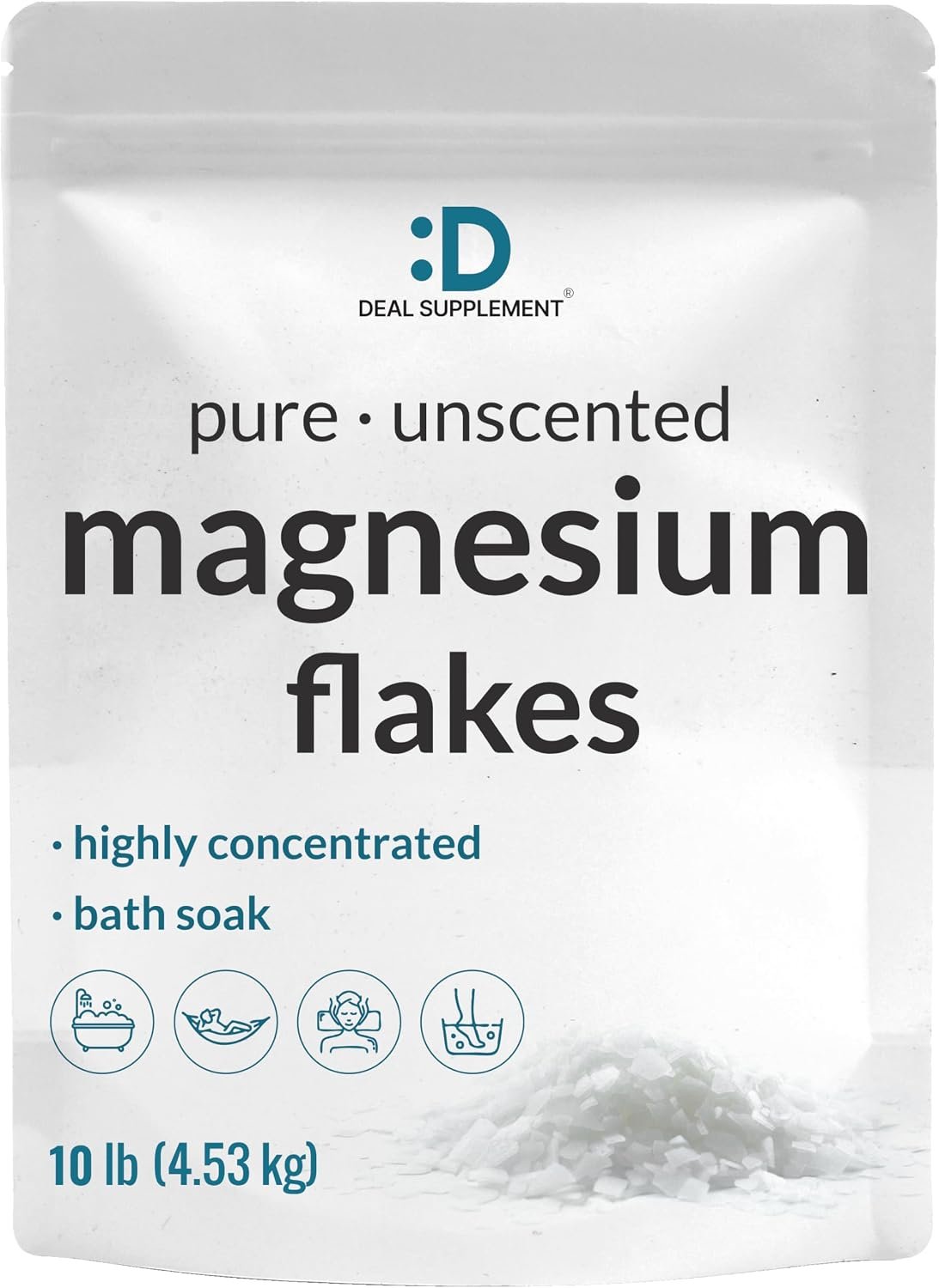 DEAL SUPPLEMENT Pure Magnesium Flakes Bath Soaks, 10lbs – Natural Epsom Salt Substitute | High-Absorption Chloride | Hydrates Skin & Promotes Relaxation – Unscented