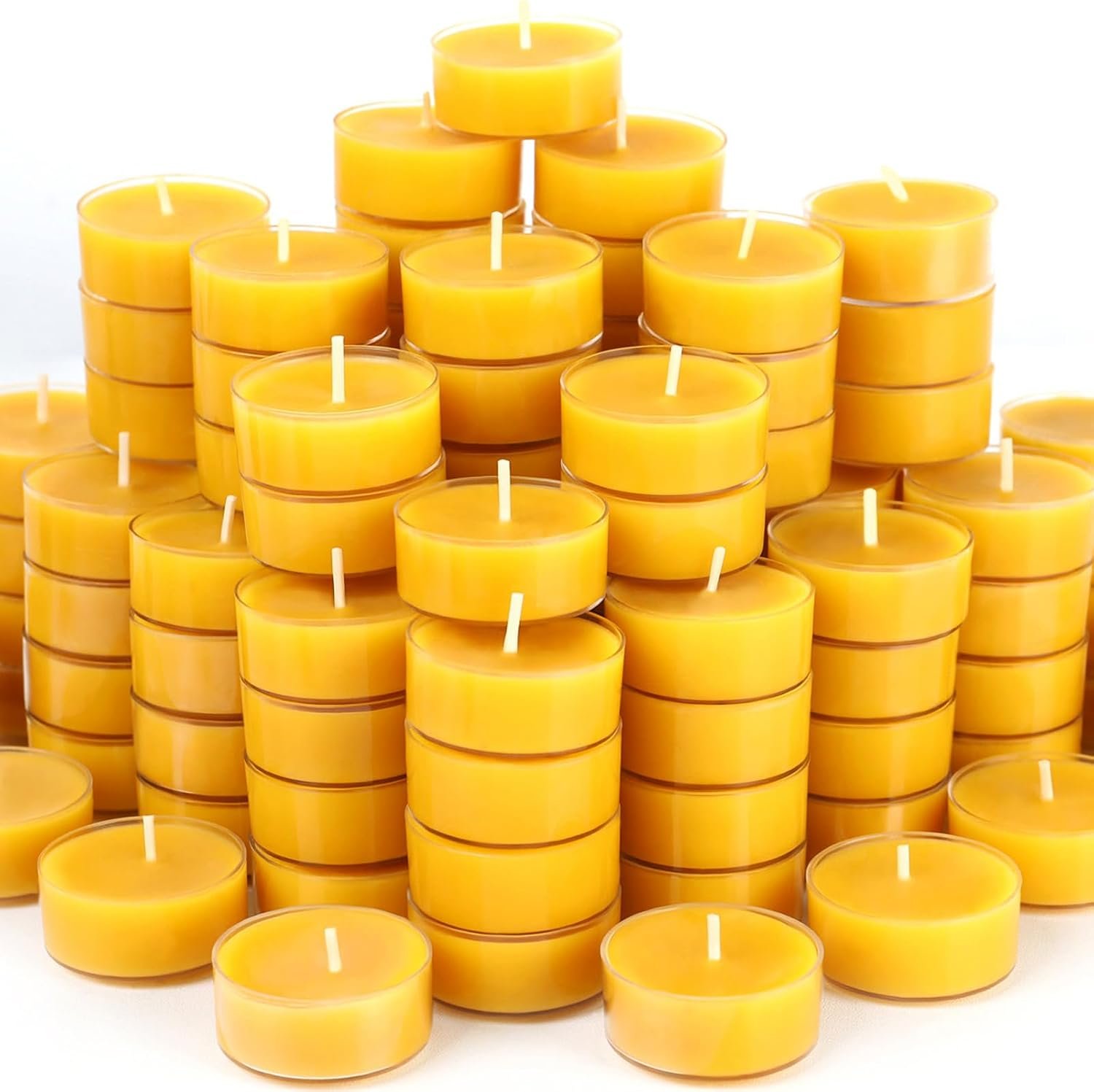 Beeswax Tea Lights Candles 48 Pack, 4 Hours Clean Burn