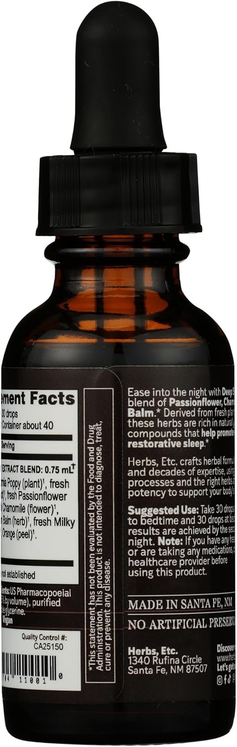 Herbs Etc. Deep Sleep Classic Liquid Extract, Vegan, 1 fl oz, 40 Servings