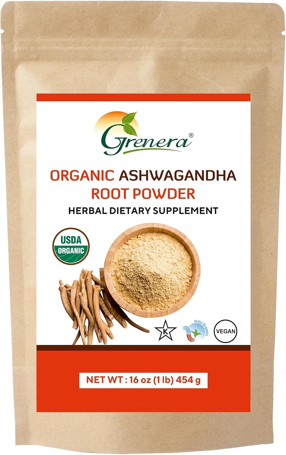 Grenera Organic Ashwagandha Powder 1 lb (16 Ounce)