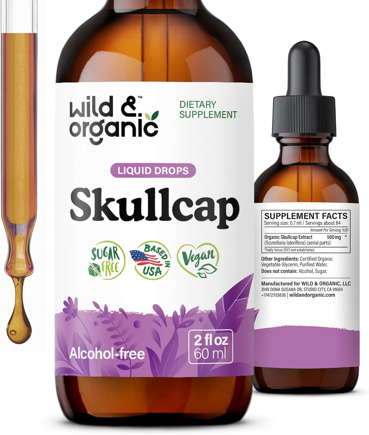 Wild & Organic Skullcap Tincture – Relaxation, Good Mood, Calmness – 2 oz