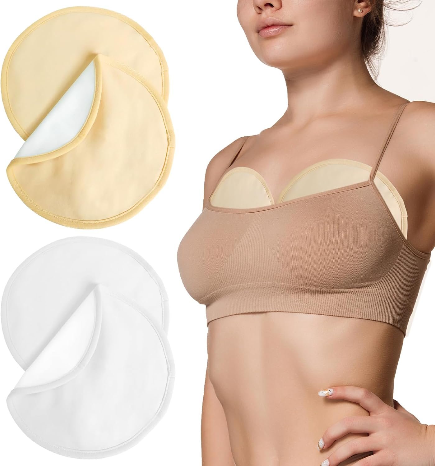 4 Pcs Reusable Castor Oil Packs for Breast, Soft Organic Cotton with Anti Leakage Design, Breast Pads for Women Compress Relaxing Comfort, Oil Not Included (White+Khaki)