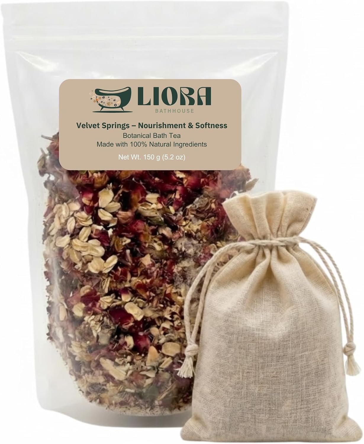 Botanical Bath Tea Bags for Sensitive Skin – Rose, Oatmeal & Coconut Milk Soak – Fragrance-Free Spa Bath Soak – Relaxing Bath Tea 5.2 oz