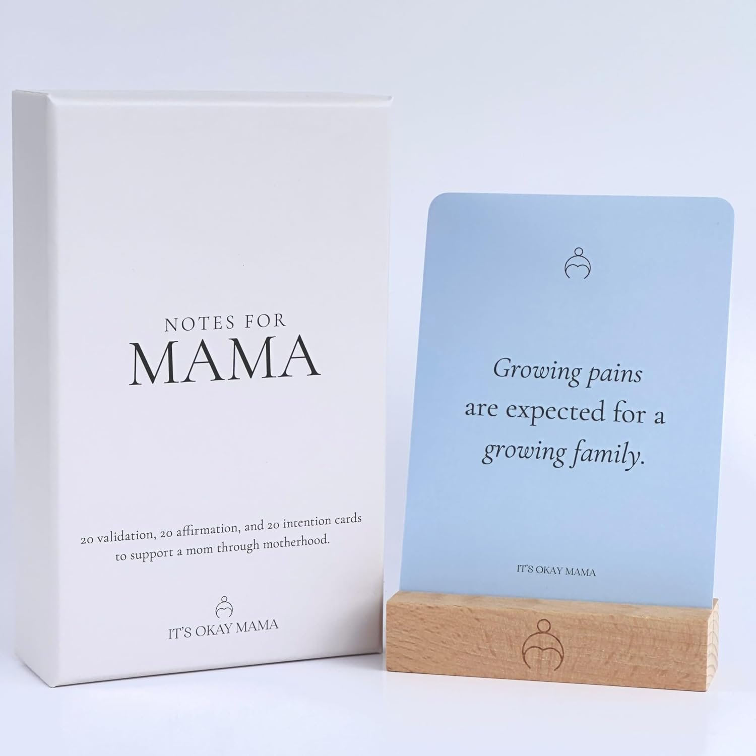 It’s Okay Mama Mom Affirmation Card Set for Postpartum Mom Gift for New Mama, 60 Cards with Wood Stand in Giftable Box, Blue, Green, Yellow