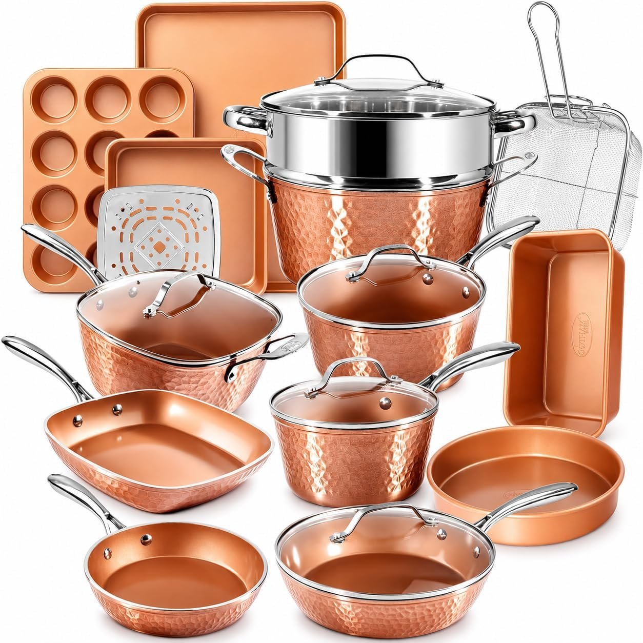 GOTHAM STEEL HAMMERED 20 Pc Pots and Pans Set Non Stick Ceramic Cookware