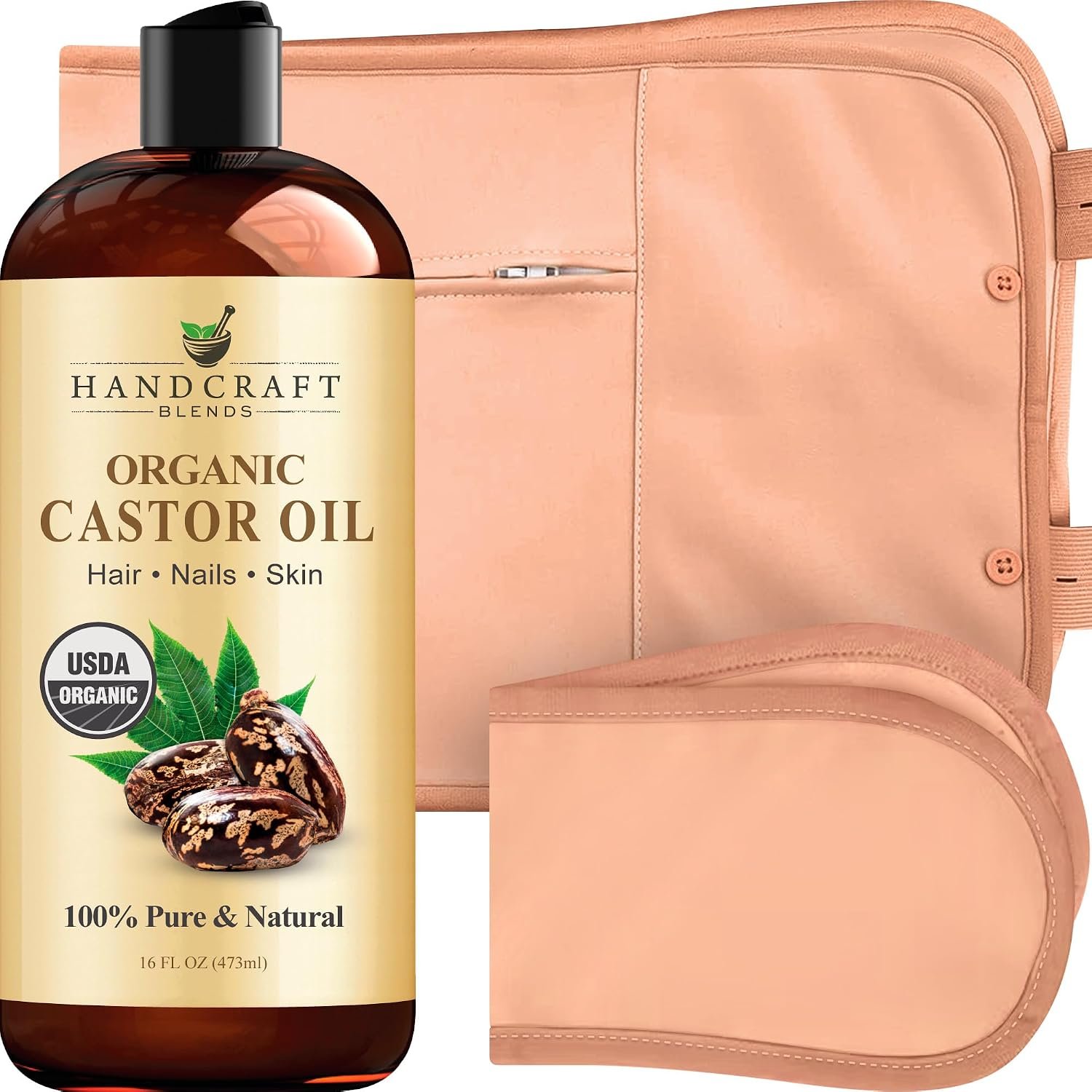 Handcraft Blends Organic Castor Oil with Pack Wrap – 16 Fl Oz