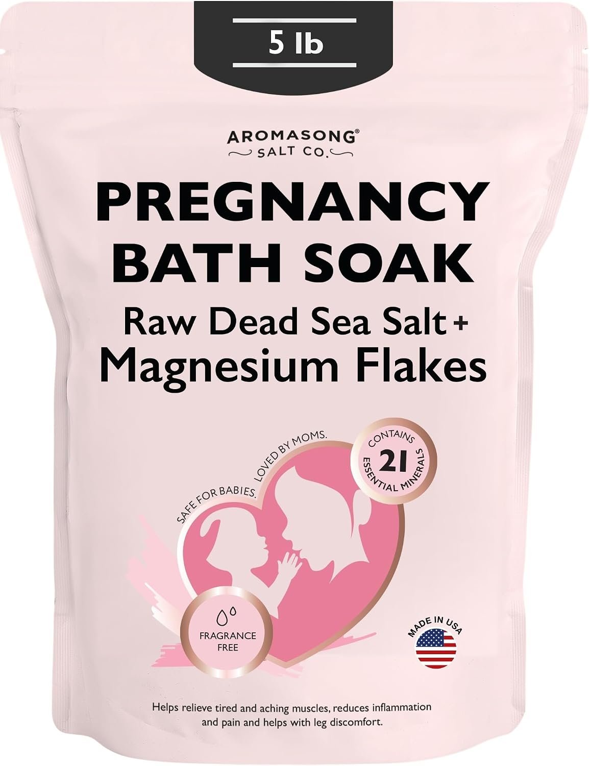 Aromasong Dead Sea Pregnancy Bath Soak 5 LB – Unscented Pure Magnesium Flakes & Minerals – Pregnancy & Postpartum Muscle Aches & Leg Discomfort – Better Absorbs Than Epsom Salt (Packaging May Vary)