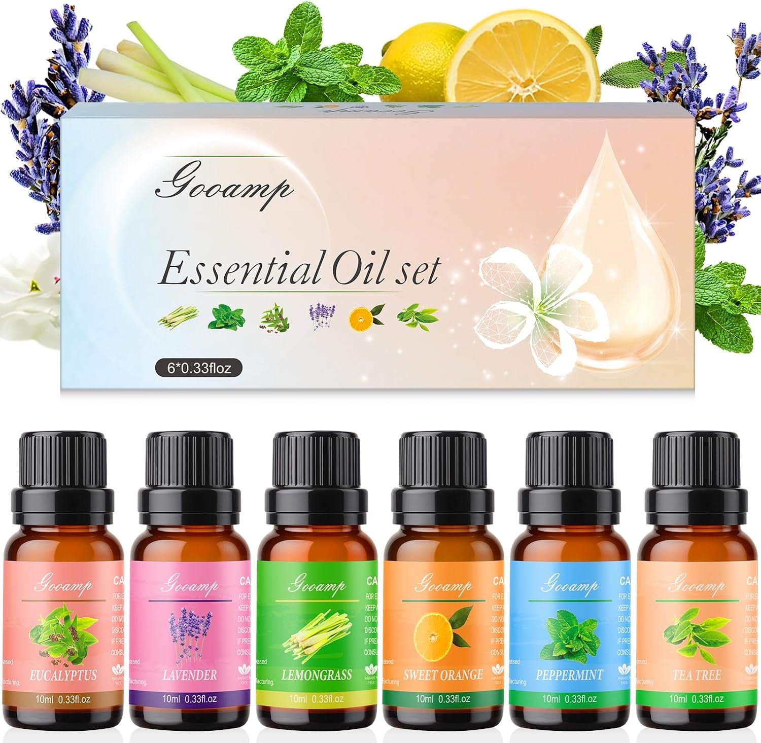Gooamp Essential Oils Set-Top 6 Organic Blends Scents for Diffuser for Home