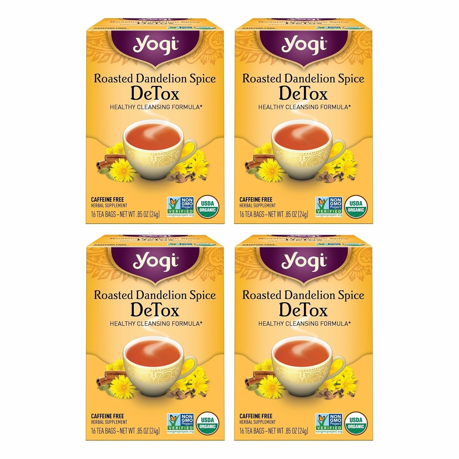 Yogi Roasted Dandelion Spice DeTox Tea, 16 Tea Bags (4 Pack)
