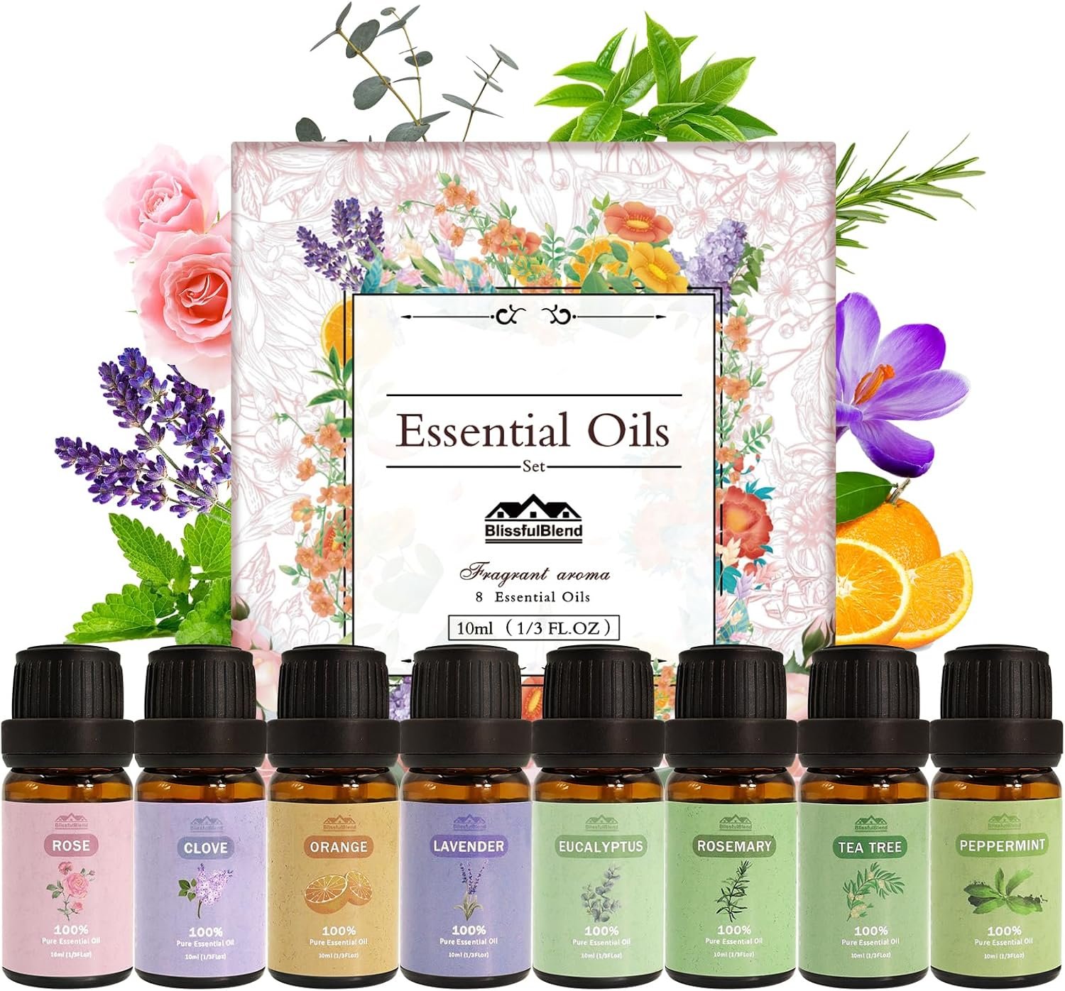 Pure Essential Oils Set for Diffuser for Home & Hotel, 8 PCs×10ML