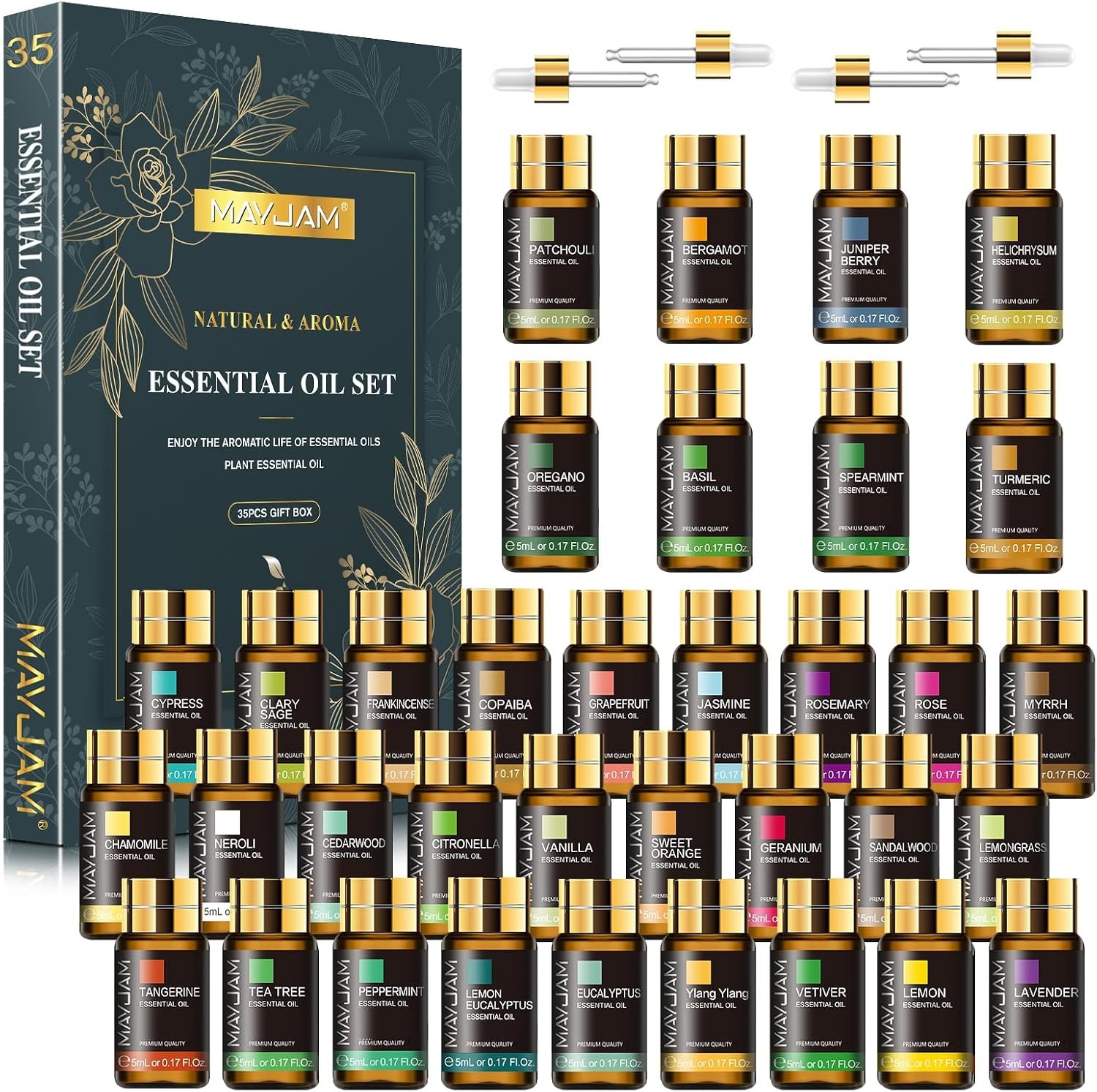 MAYJAM 35x5ML Essential Oil Set for Diffuser Massage Soap Candle Making